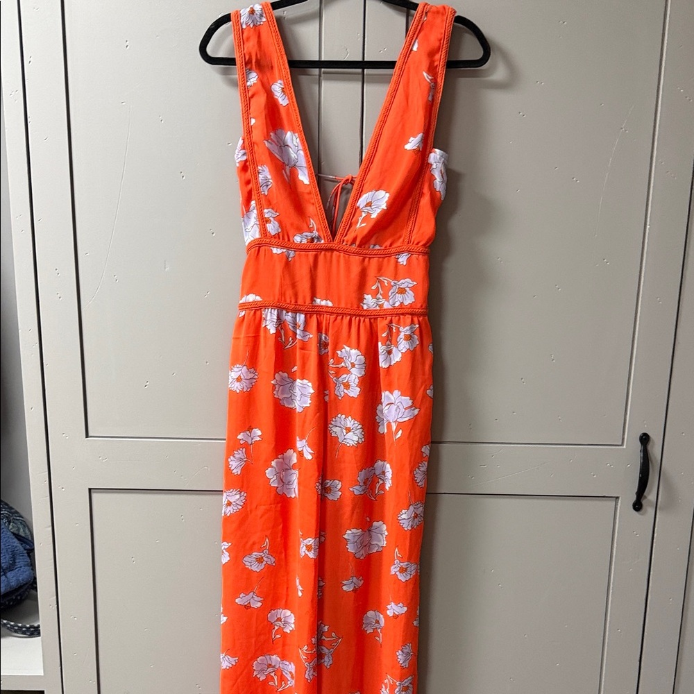 Vibrant Orange Floral Maxi Dress